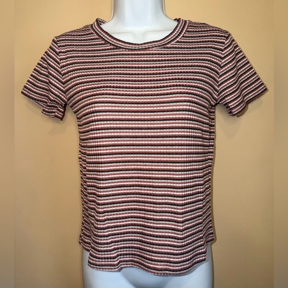 Fury Tops - NWT Fury Mauve, Black, Gray, & White Striped Women’s Boutique Crop Top